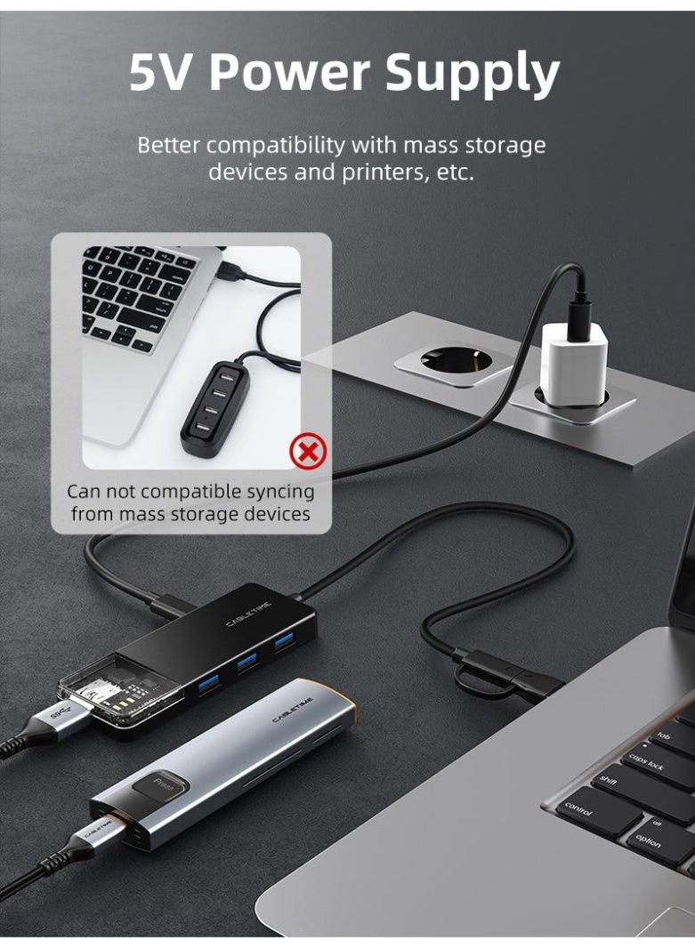 CABLETIME 10GBPS USB A 3.2 HUB USB A/C TO 4 PORT USB-A HUB FOR LAPTOP - Image 4